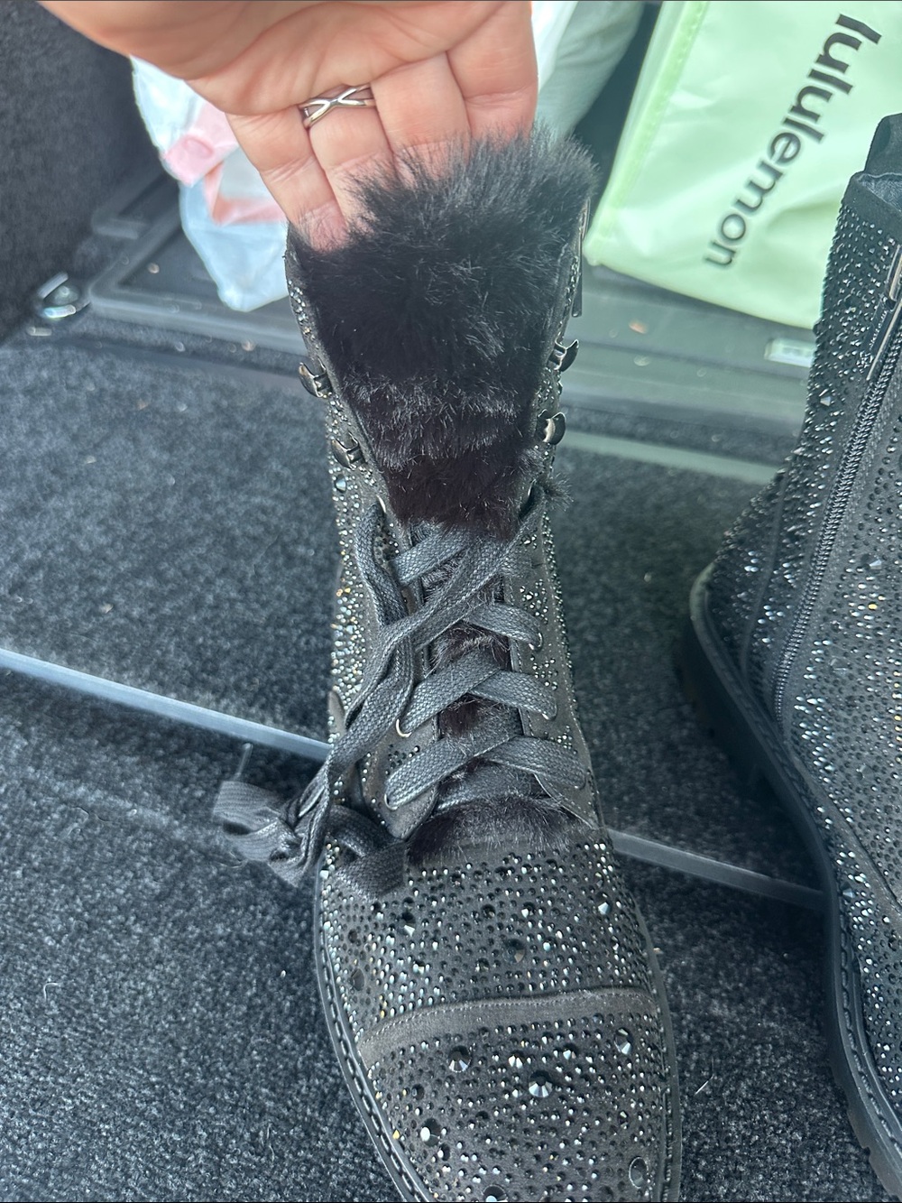 Jessica Simpson Black Crystal Lace-Up Ankle Boots - Picture 4 of 5